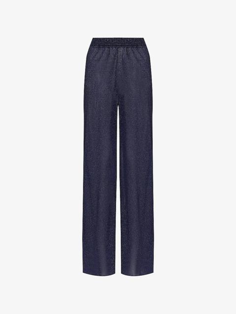 Oséree Lumiere metallic-weave wide-leg high-rise woven trousers ...