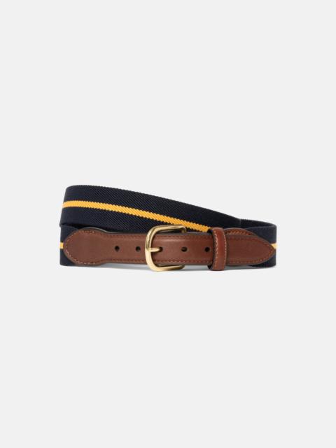 MADE-IN-USA NAVY & GOLD STRIPED BELGIAN STRETCH SURCINGLE BELT