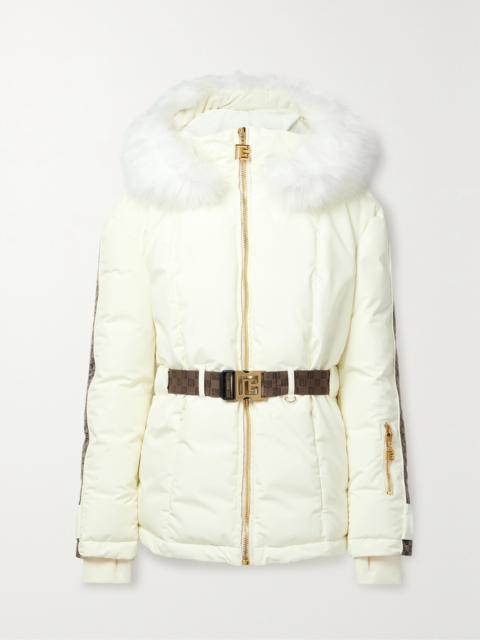Belted Hooded Faux Fur And Jacquard-trimmed Shell Ski Jacket
