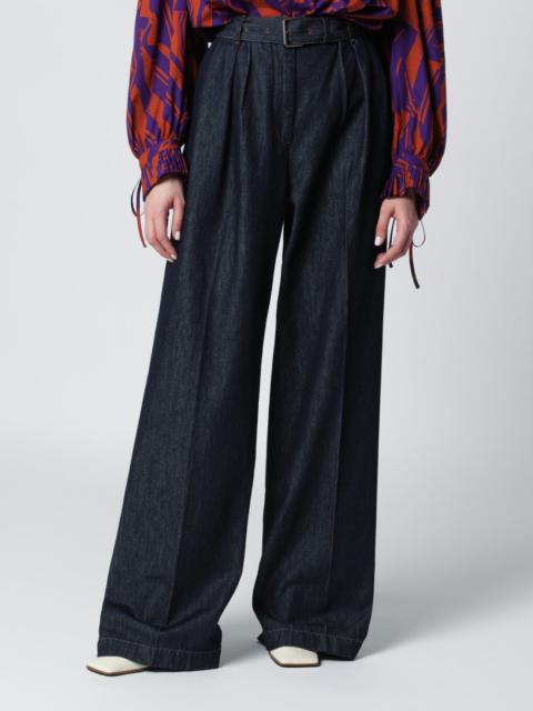 Indigo blue wide-leg denim trousers