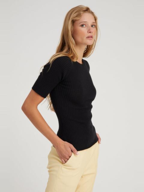 BLACK CASHMERE MID SLEEVE CREWNECK