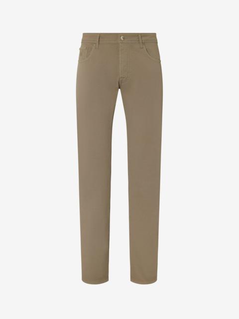 Khaki stretch cotton 5-pocket trousers