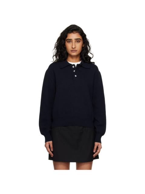 Navy Cashmere Collared Polo
