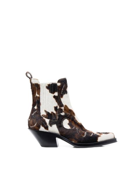 Cassidy Cowboy Ankle Boot in Ivory Cognac Multi Pony Hair