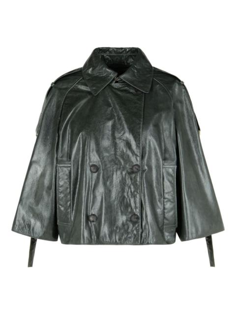 pointed-collar double-breasted leather jacket