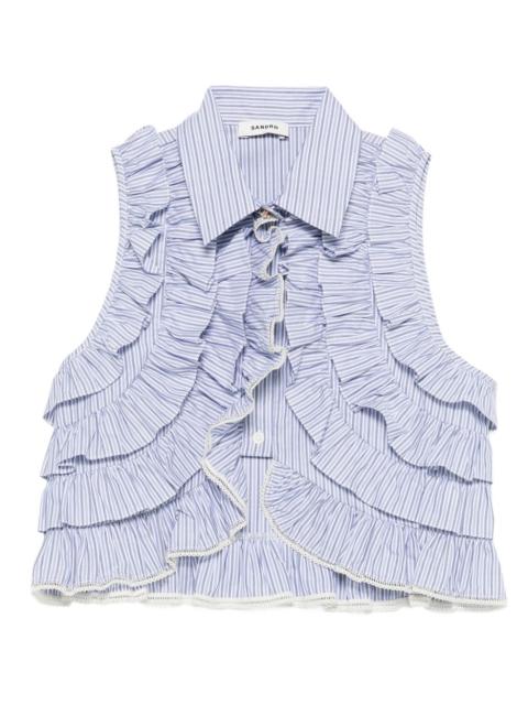 striped-pattern ruffled blouse
