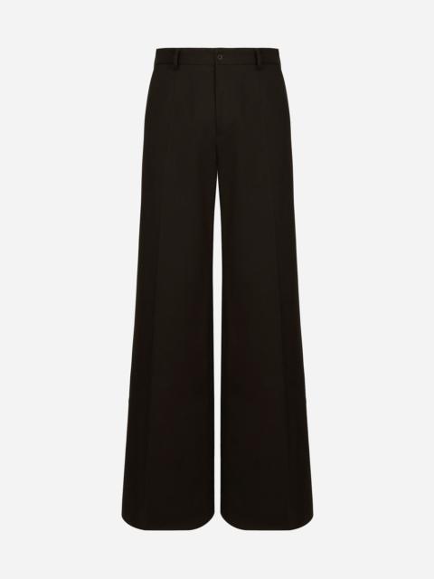 Wide-leg stretch cotton pants