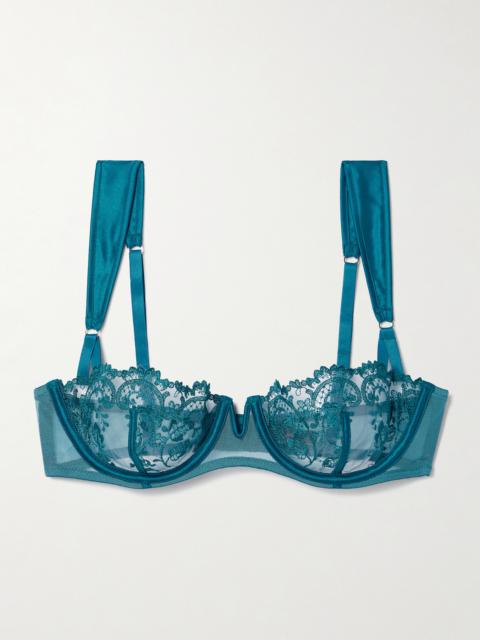 Juliette Satin-trimmed Embroidered Tulle Soft-cup Underwired Balconette Bra