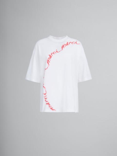 WHITE ORGANIC COTTON T-SHIRT WITH WAVY LOGO