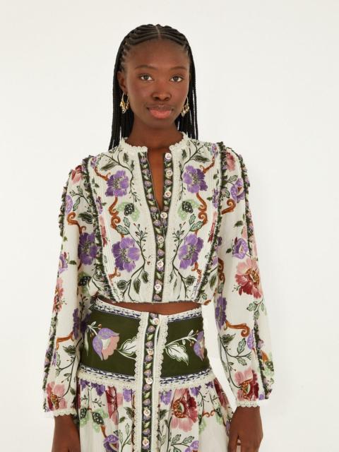 Cream Rococo Flowers Lace Long Sleeve Blouse