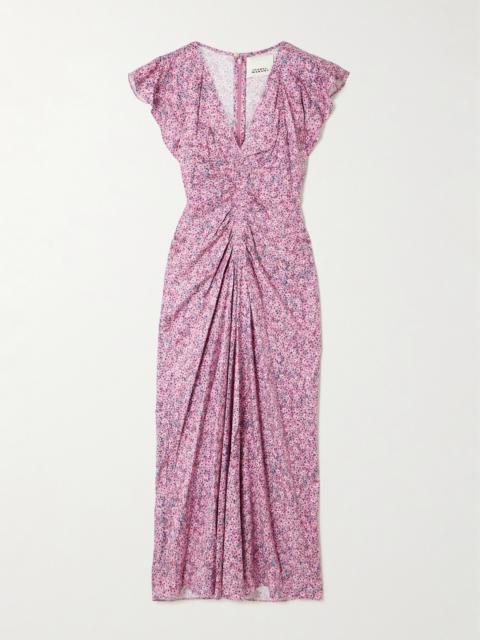 Lyndsay Gathered Printed Satin Midi Dress