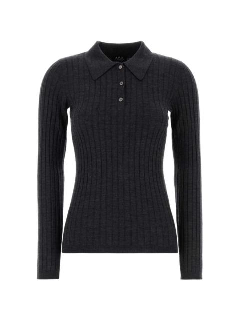 ribbed-knit polo top