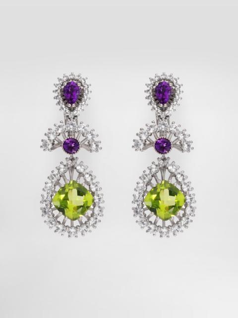 Eleganza Earrings 18-carat white gold, amethysts, peridots, and sapphires