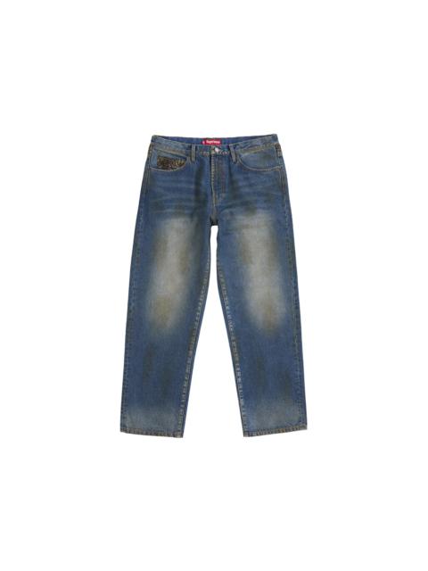 Supreme Leopard Faux Fur Loose Fit Jean Washed Indigo