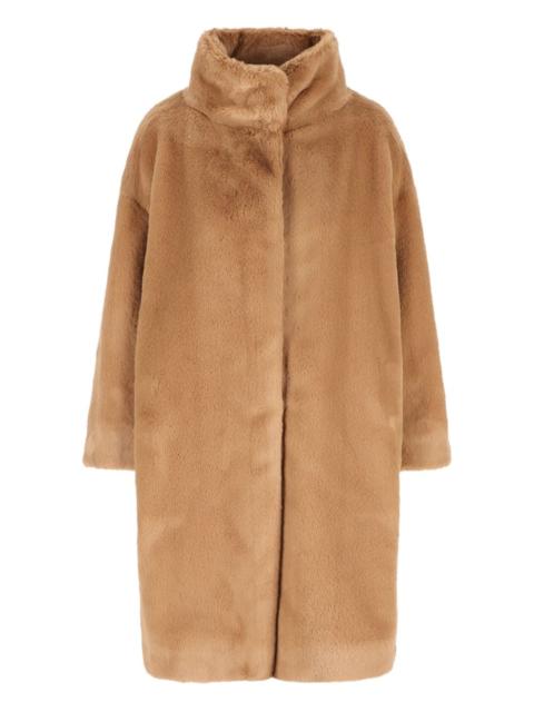 high-neck faux-fur coat