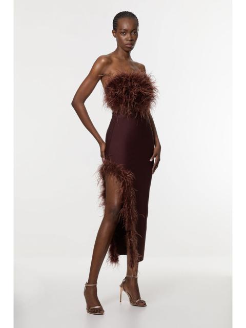 Petite Figure Form Bandage Feather Detail Bandeau Knit Midi Dress