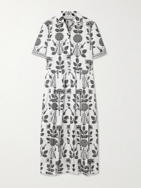Claudia Belted Pleated Floral-print Cotton-twill Midi Dress