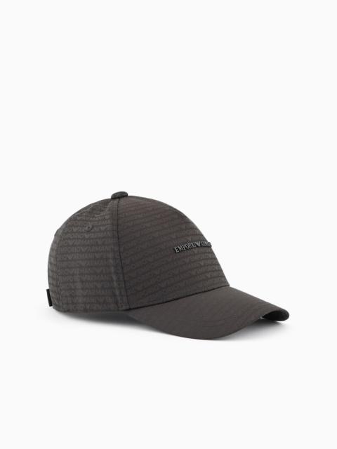 Jacquard nylon baseball cap with all-over logo lettering