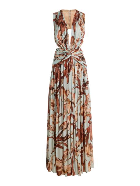 Amarielle Ruched Floral Lurex-Georgette Gown multi