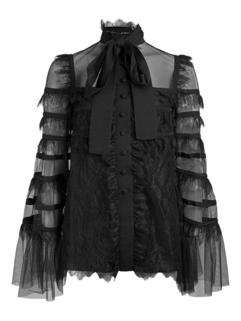 lace-trimmed tulle blouse