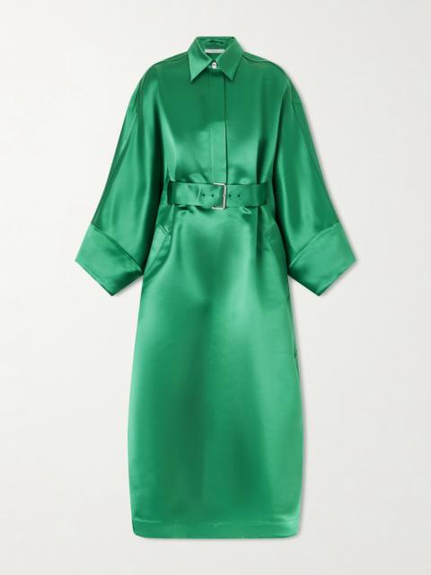 Belted Silk-satin Shirt Dress