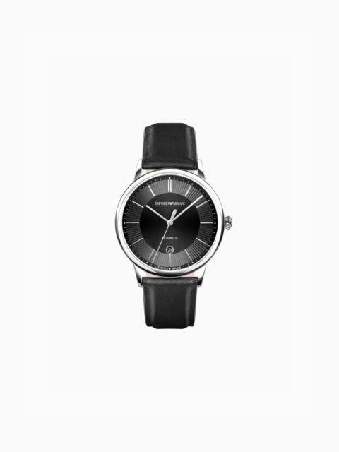 SWISS MADE AUTOMATIC BLACK LEATHER WATCH