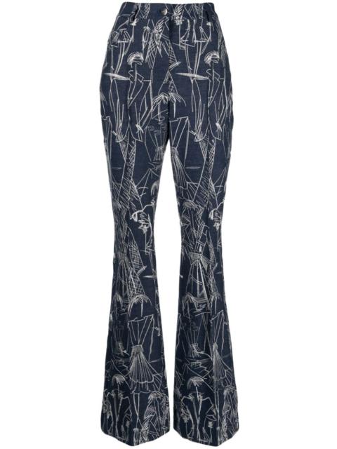sketch-print flared jeans