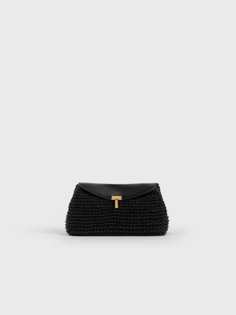 Mini T-lock woven-leather clutch black