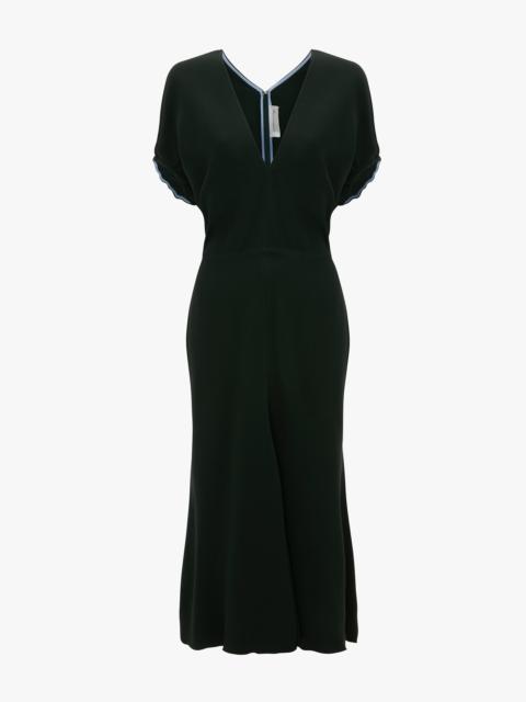 Blouson Detail Midi Dress In Dark Pine