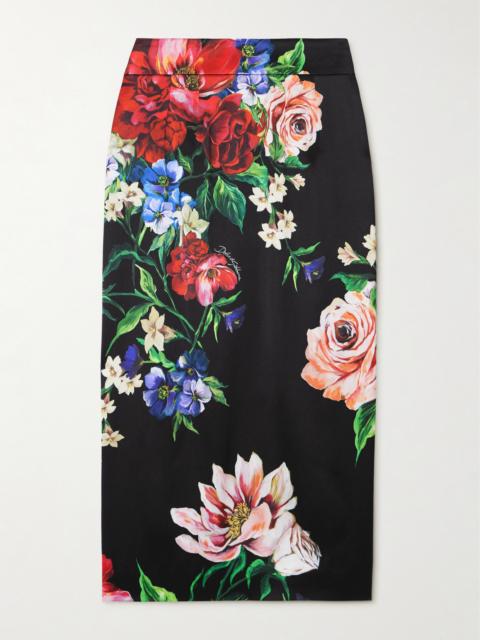 Floral-print Satin Midi Skirt