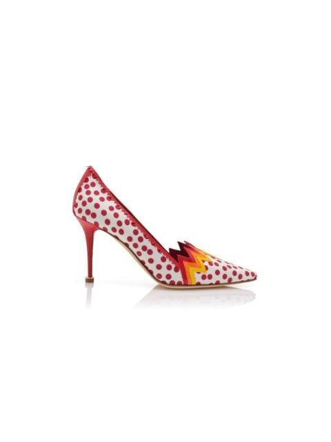 Red and White Linen Polka Dot Pumps