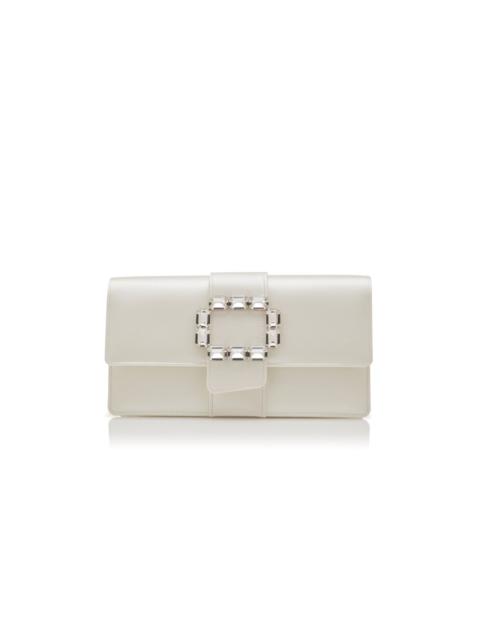 Cream Satin Crystal Buckle Clutch