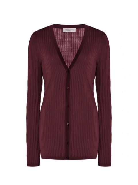 Emma Pointelle Knit Cardigan in Bordeaux Cashmere Silk