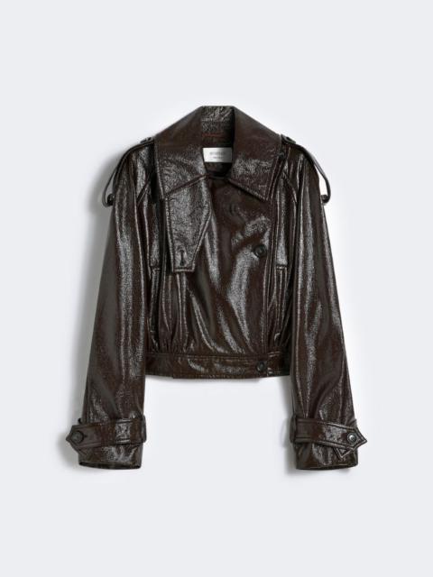 Short trench coat with patent leather effect - COFFEE