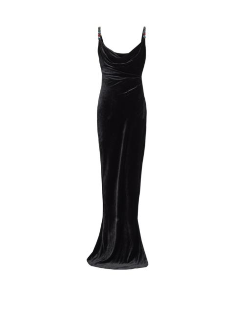 Long velvet dress with embellished straps