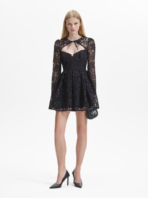 Self-Portrait Herringbone Lace Bib Mini Dress in Grey