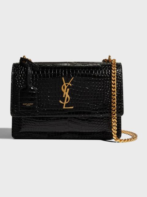 Sunset Medium YSL Crossbody Bag in Croc-Embossed Leather