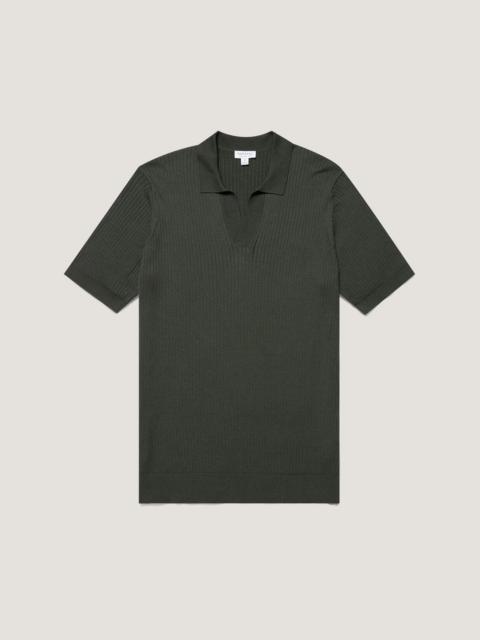 Fine Rib Silk Cotton Polo Shirt