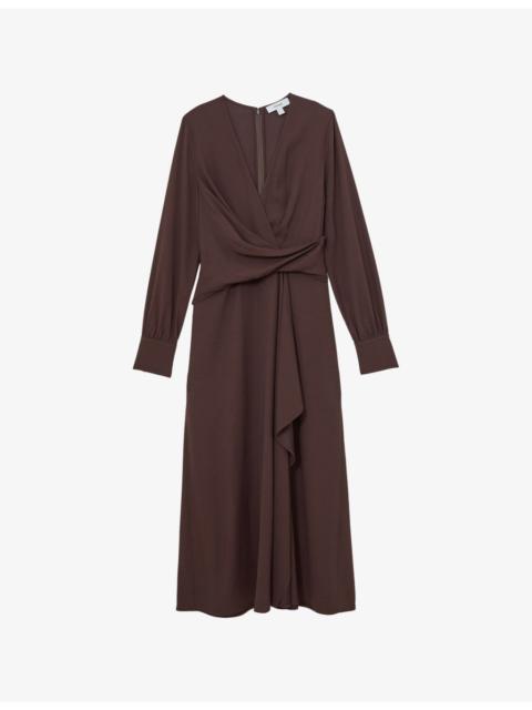 Mira Wrap-Front Wool-Blend Midi Dress