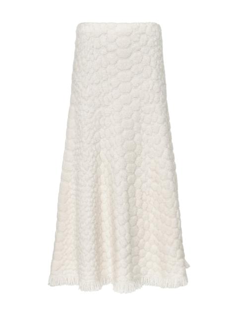 Kanta Fringe Knit Midi Skirt in Ivory Cashmere