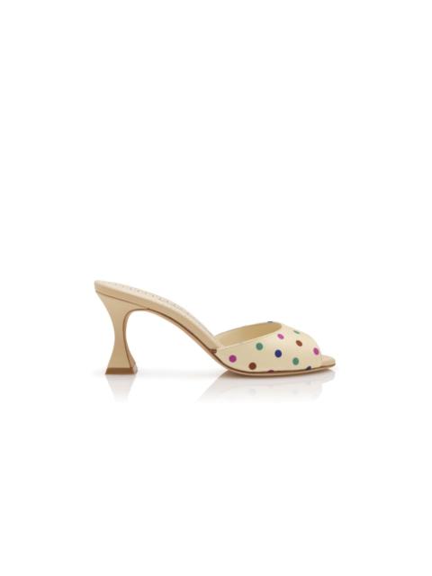 Cream Silk Polka Dot Detail Mules