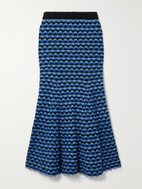 Profundo Pleated Scalloped Crocheted Cotton Midi Skirt