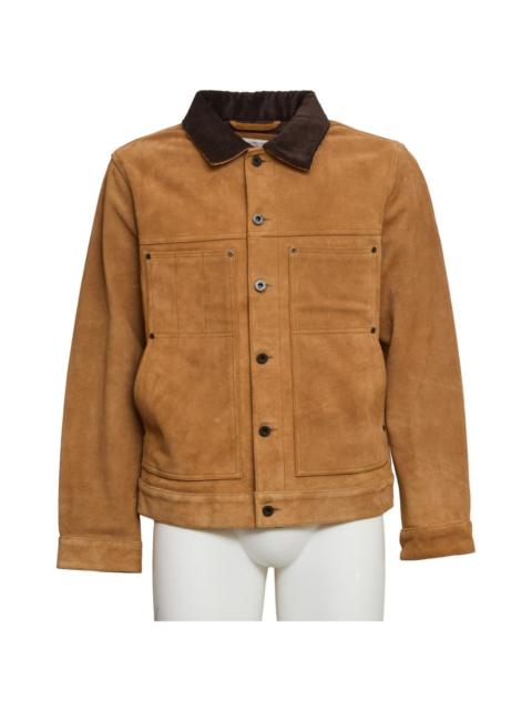 corduroy collar short leather jacket