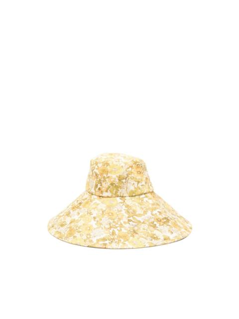 floral-print wide-brim hat