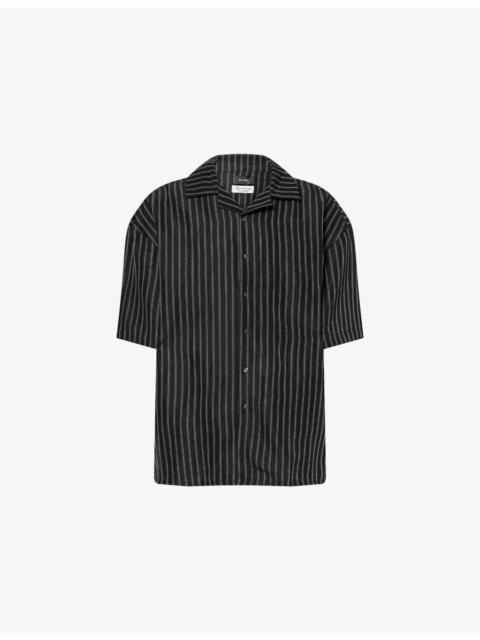 Striped Short-Sleeve Linen-Blend Shirt