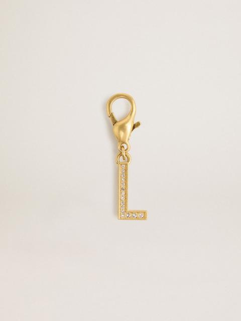 Letter L charm in gold-colored brass with crystals