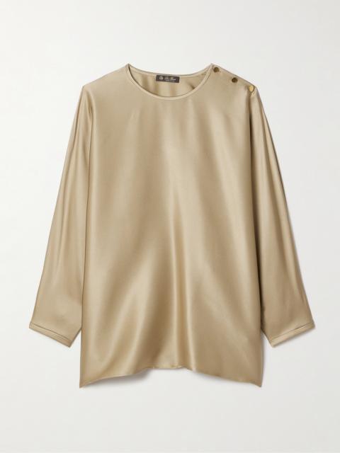 Button-detailed Silk-satin Top