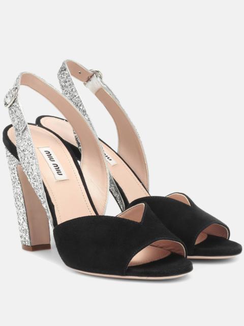 Glitter suede slingback sandals
