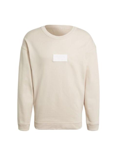 Men's adidas originals Silicon Crew Logo Label Sports Round Neck Pullover Creamy White GN3290