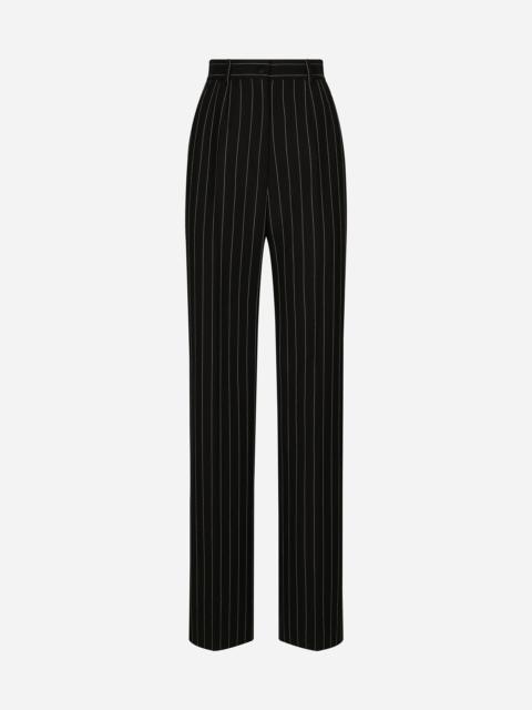 Flared pinstripe wool pants